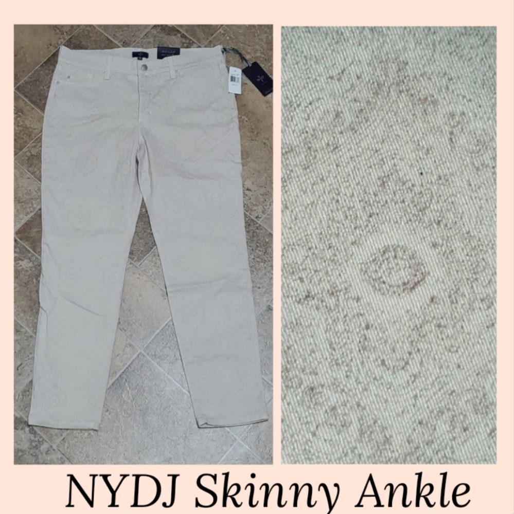 NYDJ Slimming Printed Tan Skinny Ankle Jeans